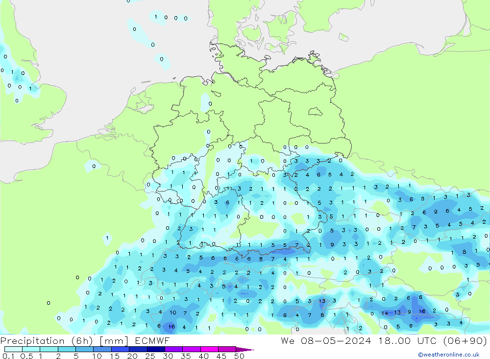 Precipitation (6h) ECMWF We 08.05.2024 00 UTC