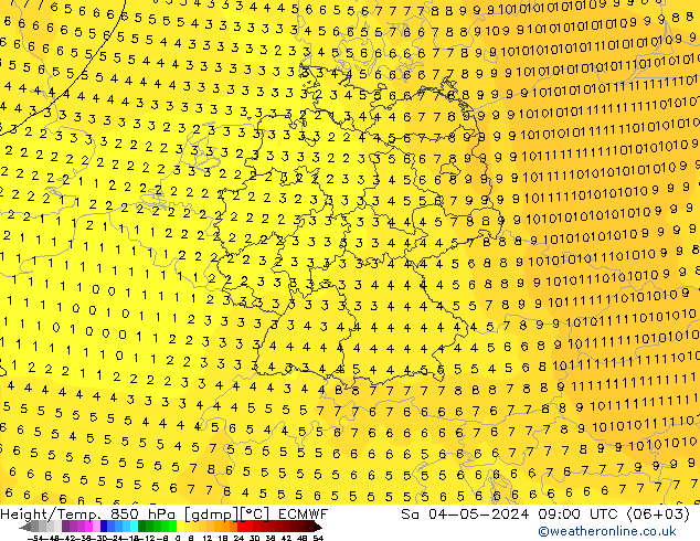 Height/Temp. 850 hPa ECMWF Sa 04.05.2024 09 UTC