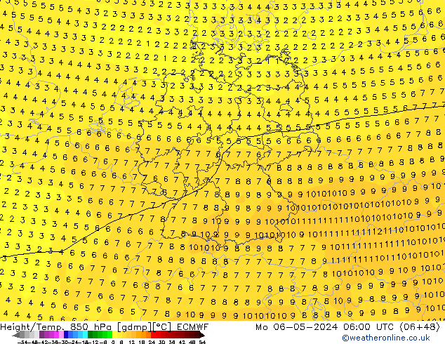 Z500/Rain (+SLP)/Z850 ECMWF Mo 06.05.2024 06 UTC