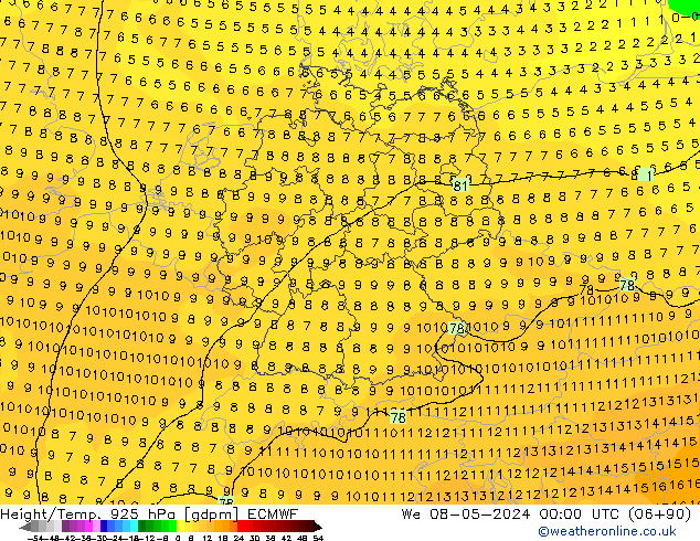 Yükseklik/Sıc. 925 hPa ECMWF Çar 08.05.2024 00 UTC