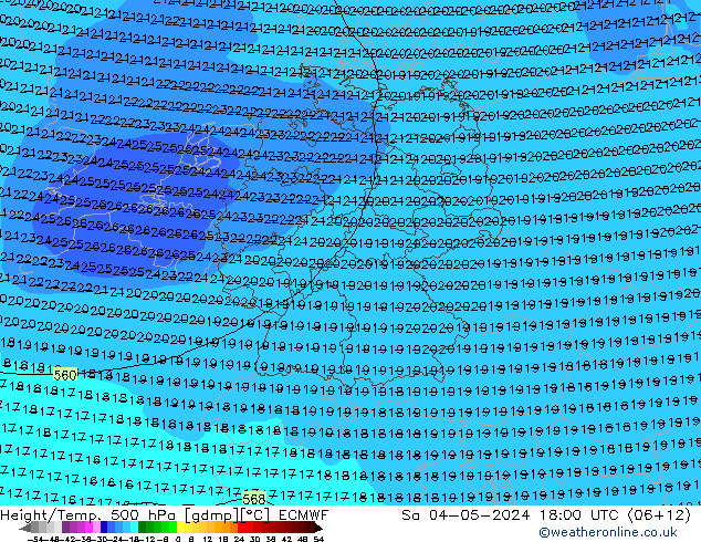 Height/Temp. 500 hPa ECMWF Sa 04.05.2024 18 UTC