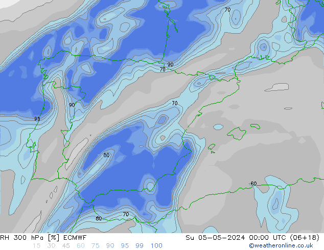 Humidité rel. 300 hPa ECMWF dim 05.05.2024 00 UTC