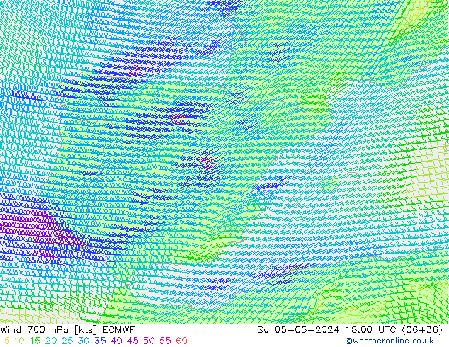 Wind 700 hPa ECMWF Su 05.05.2024 18 UTC