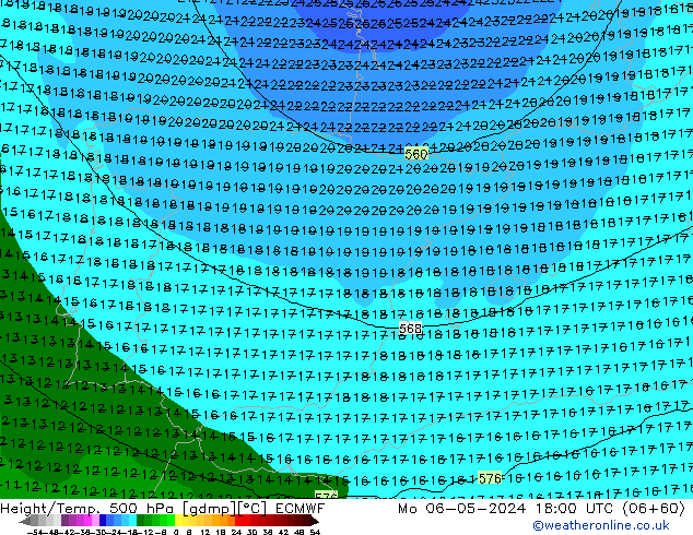 Z500/Rain (+SLP)/Z850 ECMWF Mo 06.05.2024 18 UTC