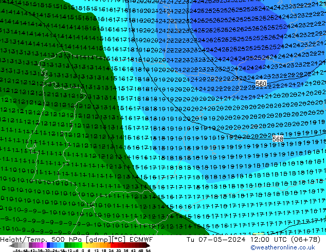 Z500/Rain (+SLP)/Z850 ECMWF Tu 07.05.2024 12 UTC