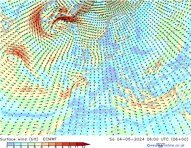 Bodenwind (bft) ECMWF Sa 04.05.2024 06 UTC