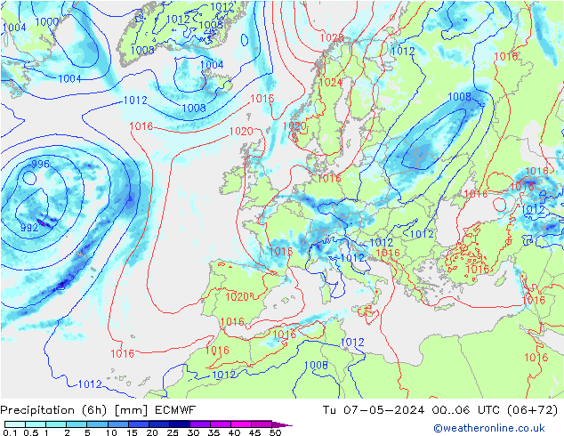 Z500/Regen(+SLP)/Z850 ECMWF di 07.05.2024 06 UTC