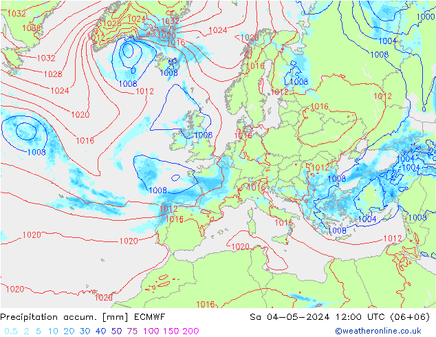 Precipitation accum. ECMWF сб 04.05.2024 12 UTC