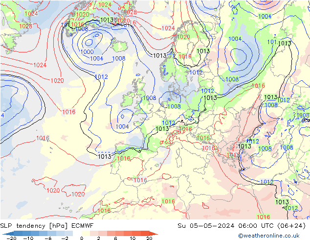 Tendance de pression  ECMWF dim 05.05.2024 06 UTC