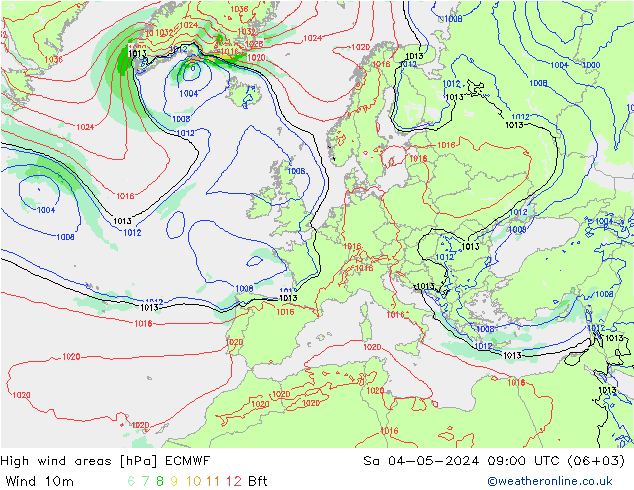 High wind areas ECMWF sáb 04.05.2024 09 UTC