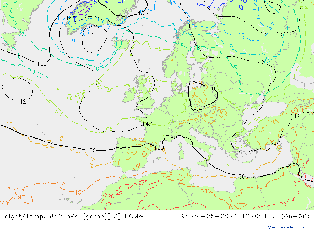 Hoogte/Temp. 850 hPa ECMWF za 04.05.2024 12 UTC