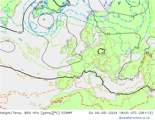 Hoogte/Temp. 850 hPa ECMWF za 04.05.2024 18 UTC