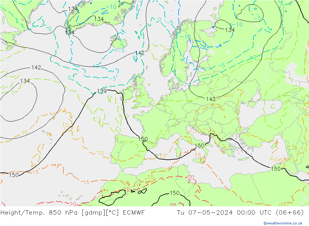 Z500/Rain (+SLP)/Z850 ECMWF wto. 07.05.2024 00 UTC