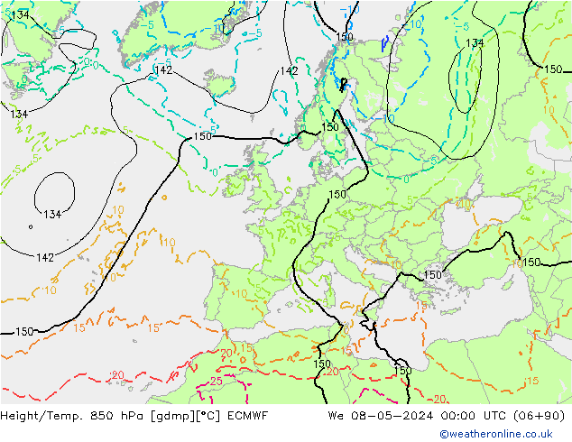 Height/Temp. 850 hPa ECMWF Mi 08.05.2024 00 UTC