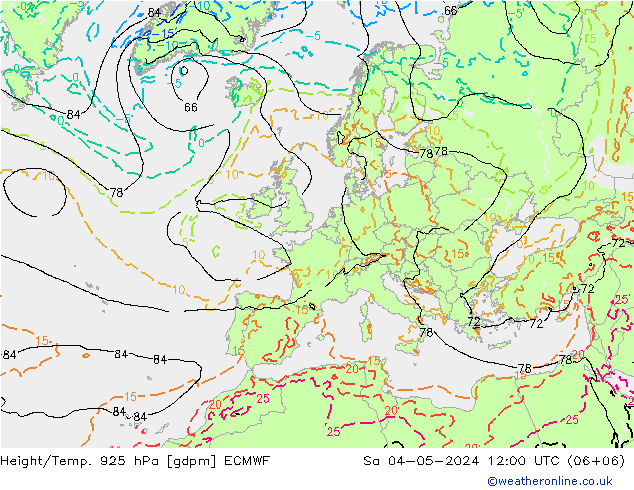 Height/Temp. 925 hPa ECMWF Sa 04.05.2024 12 UTC