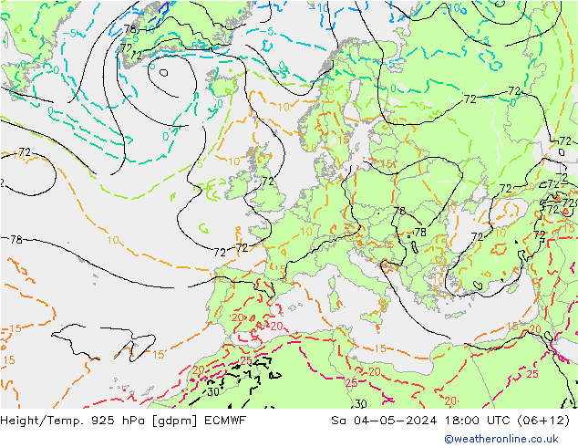 Height/Temp. 925 hPa ECMWF Sa 04.05.2024 18 UTC