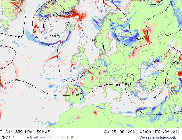 T-Adv. 850 hPa ECMWF zo 05.05.2024 06 UTC