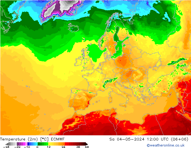 Temperatuurkaart (2m) ECMWF za 04.05.2024 12 UTC