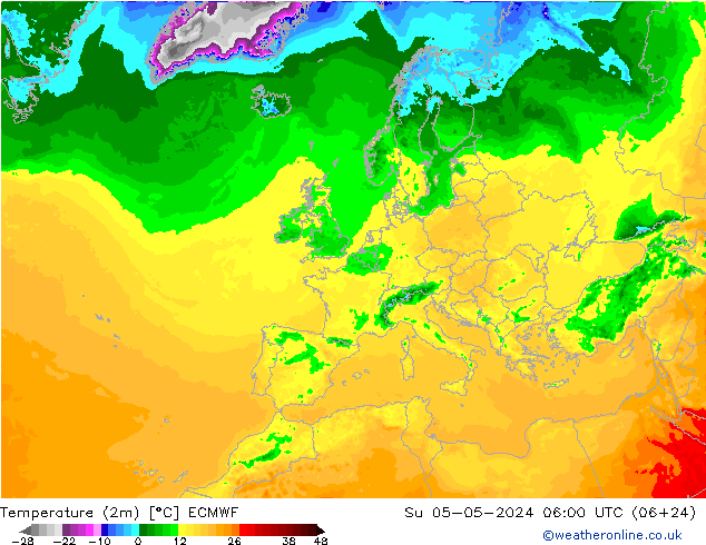 Temperature (2m) ECMWF Su 05.05.2024 06 UTC