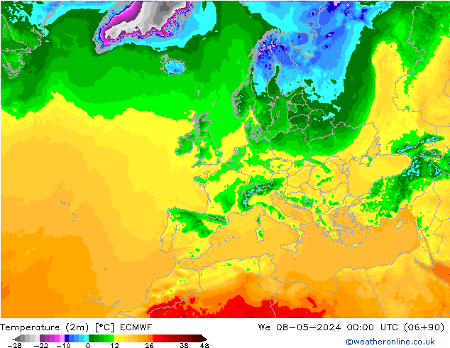 Temperaturkarte (2m) ECMWF Mi 08.05.2024 00 UTC