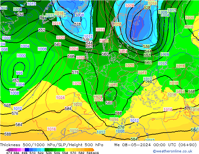 Thck 500-1000hPa ECMWF We 08.05.2024 00 UTC