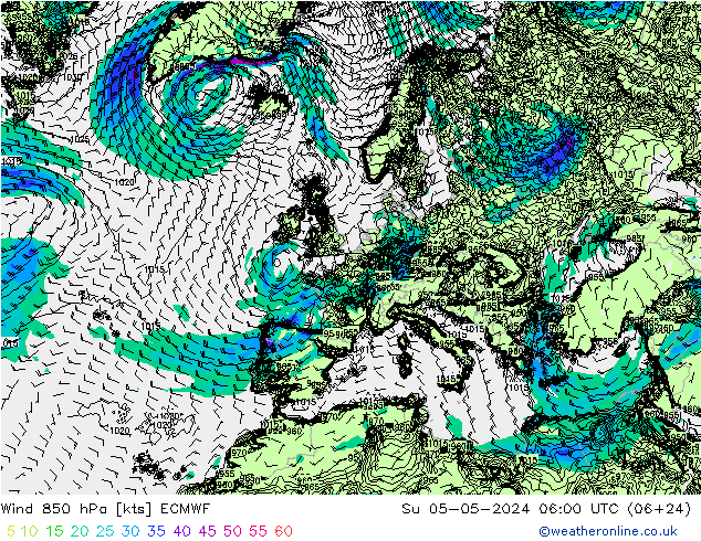 Wind 850 hPa ECMWF So 05.05.2024 06 UTC