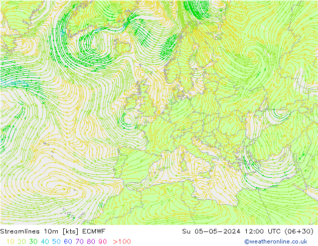 Streamlines 10m ECMWF Su 05.05.2024 12 UTC