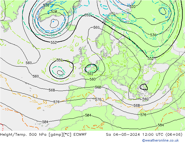 Hoogte/Temp. 500 hPa ECMWF za 04.05.2024 12 UTC