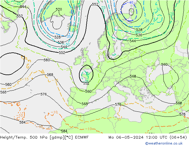 Z500/Rain (+SLP)/Z850 ECMWF Mo 06.05.2024 12 UTC