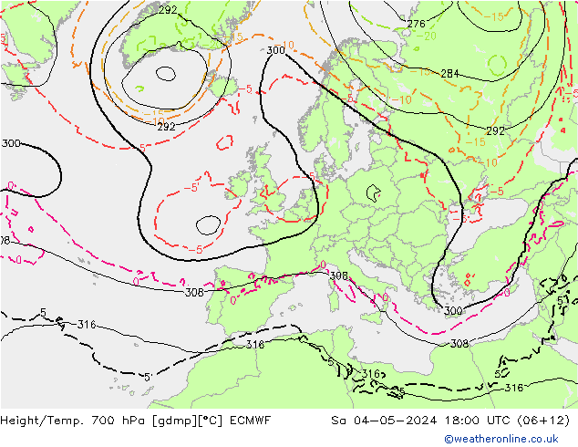 Height/Temp. 700 hPa ECMWF Sa 04.05.2024 18 UTC