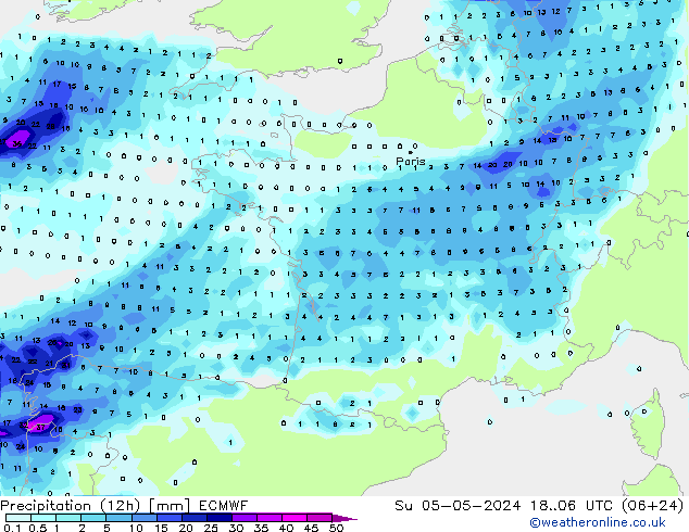 Nied. akkumuliert (12Std) ECMWF So 05.05.2024 06 UTC