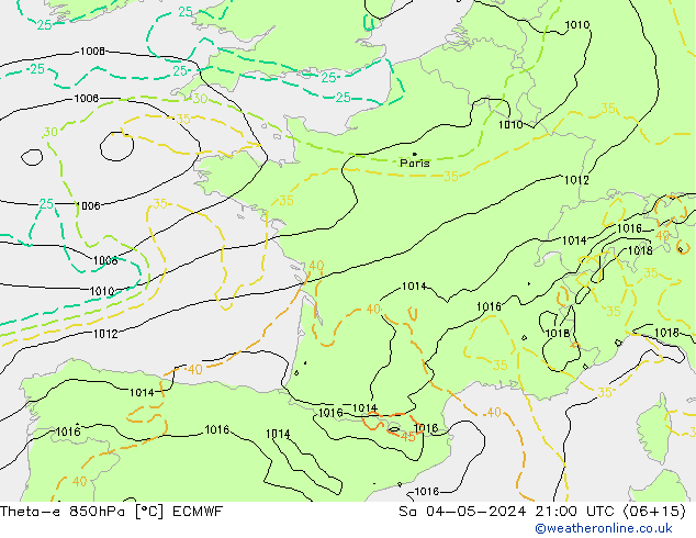 Theta-e 850hPa ECMWF Sa 04.05.2024 21 UTC