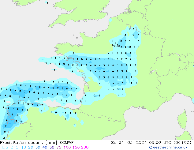 Nied. akkumuliert ECMWF Sa 04.05.2024 09 UTC