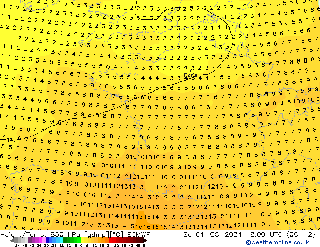 Height/Temp. 850 hPa ECMWF Sa 04.05.2024 18 UTC