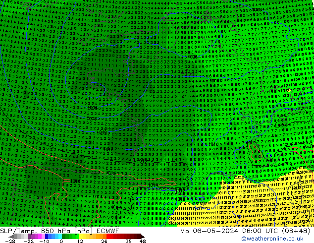 SLP/Temp. 850 hPa ECMWF Mo 06.05.2024 06 UTC