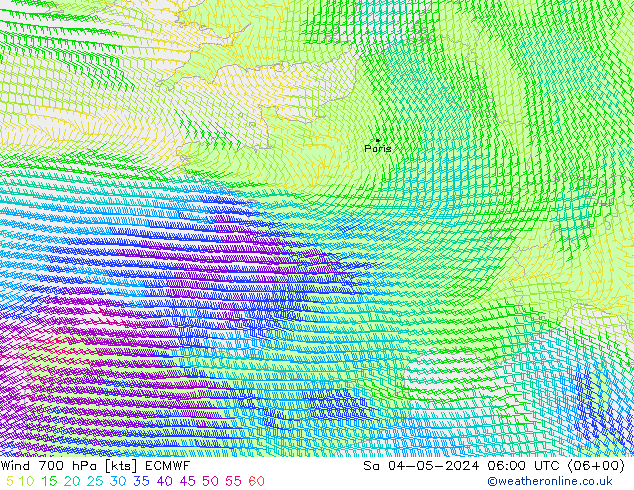 Wind 700 hPa ECMWF Sa 04.05.2024 06 UTC