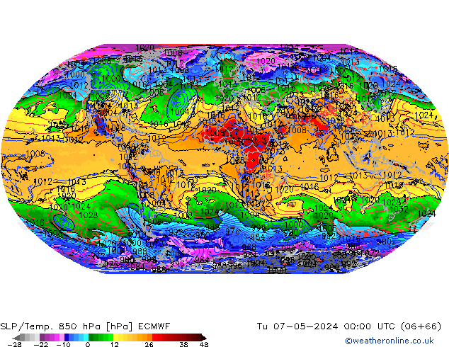 SLP/Temp. 850 hPa ECMWF di 07.05.2024 00 UTC