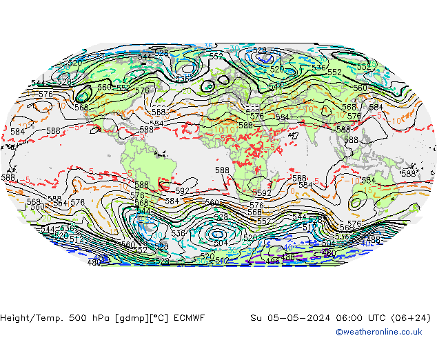Height/Temp. 500 hPa ECMWF So 05.05.2024 06 UTC