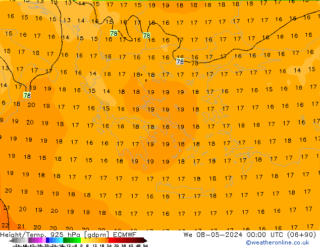 Géop./Temp. 925 hPa ECMWF mer 08.05.2024 00 UTC