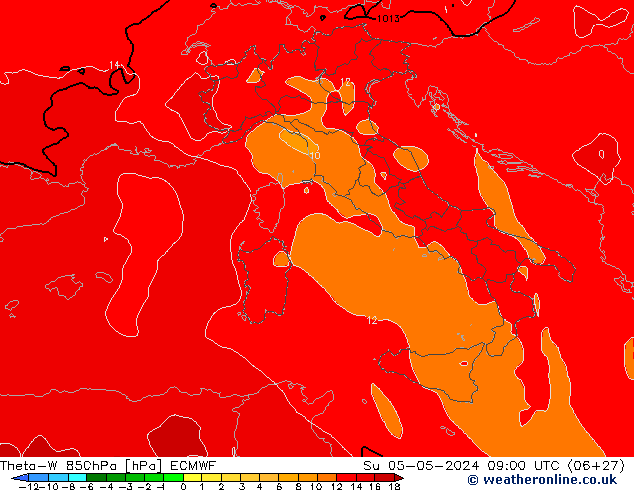 Theta-W 850hPa ECMWF zo 05.05.2024 09 UTC