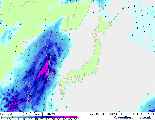 Precipitation (12h) ECMWF Su 05.05.2024 06 UTC