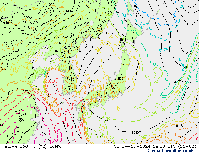 Theta-e 850hPa ECMWF Sa 04.05.2024 09 UTC