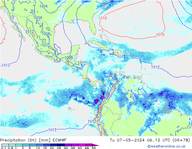 Z500/Rain (+SLP)/Z850 ECMWF Tu 07.05.2024 12 UTC