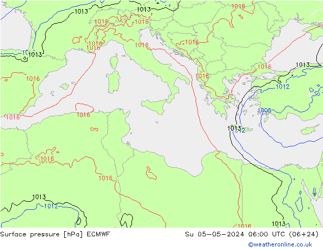 Pressione al suolo ECMWF dom 05.05.2024 06 UTC