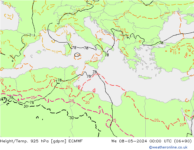 Height/Temp. 925 гПа ECMWF ср 08.05.2024 00 UTC