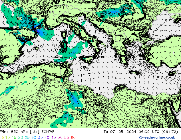 Viento 850 hPa ECMWF mar 07.05.2024 06 UTC