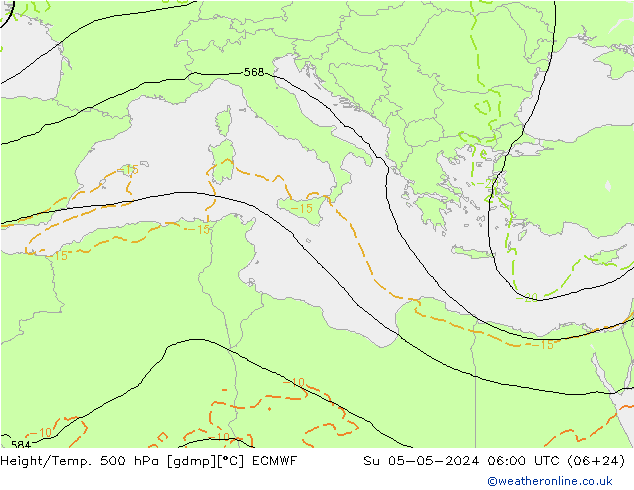 Z500/Rain (+SLP)/Z850 ECMWF Ne 05.05.2024 06 UTC