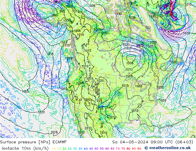 Isotachs (kph) ECMWF Sa 04.05.2024 09 UTC