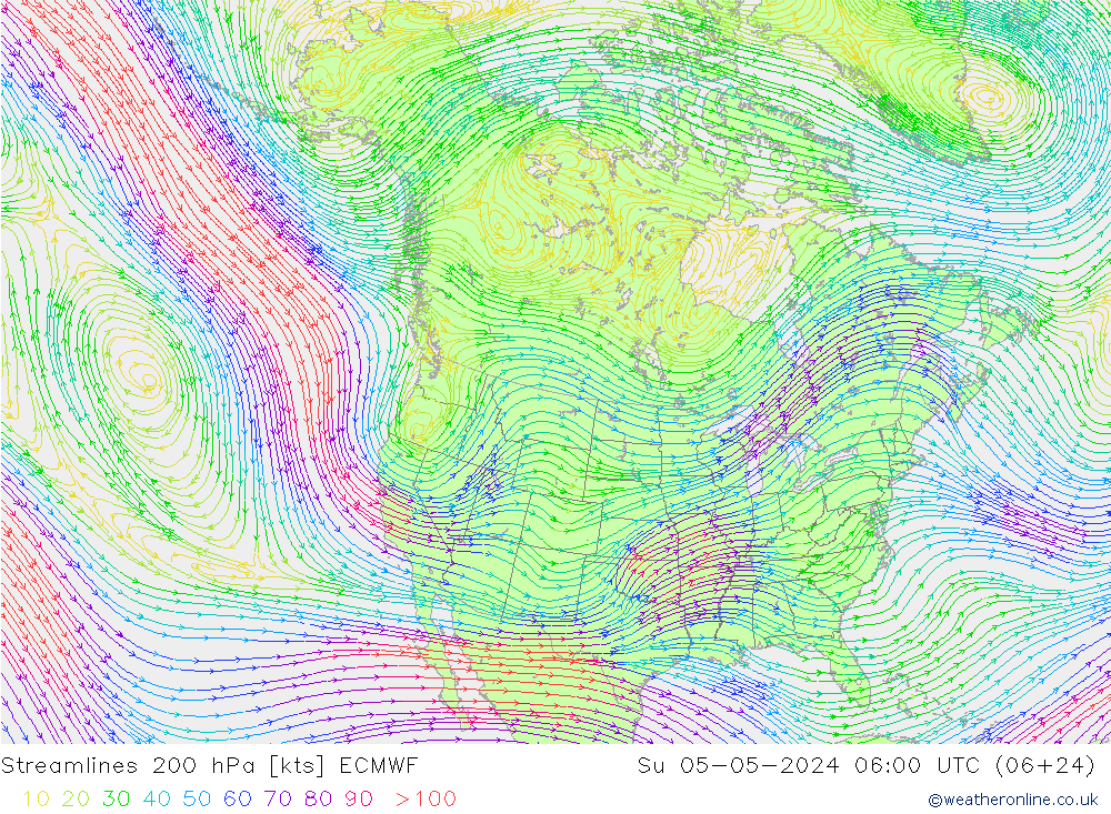 Rüzgar 200 hPa ECMWF Paz 05.05.2024 06 UTC