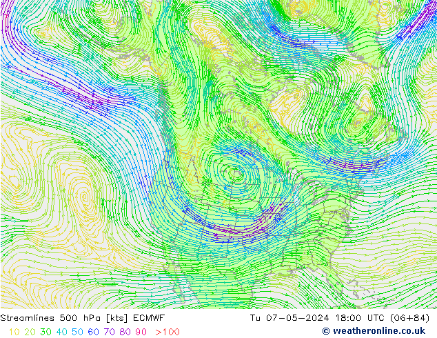 Stromlinien 500 hPa ECMWF Di 07.05.2024 18 UTC